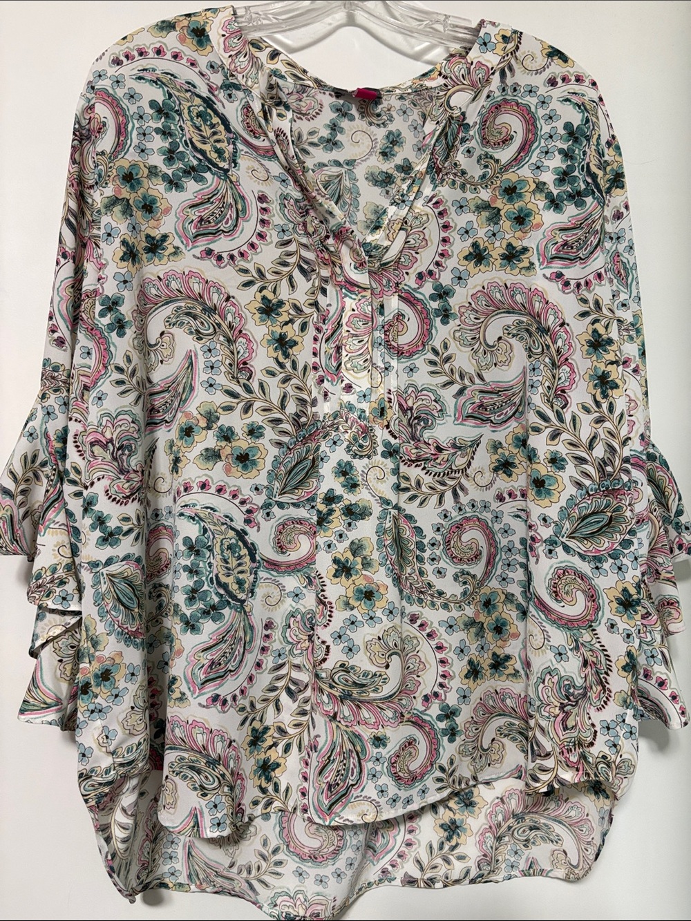 Vince Camuto Women's Paisley Flutter Sleeve Blouse - Ivory/Multi XXL